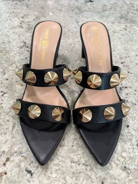 Chinese Laundry Black "Yarley" Mules with Gold Stud Accents NIB